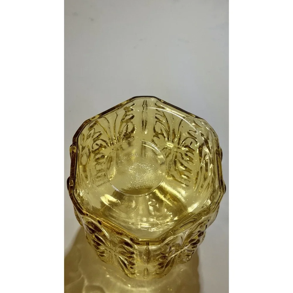 Vintage LE Smith Amber Gold Glass Lidded Canister Imperial Scroll norubber Seal